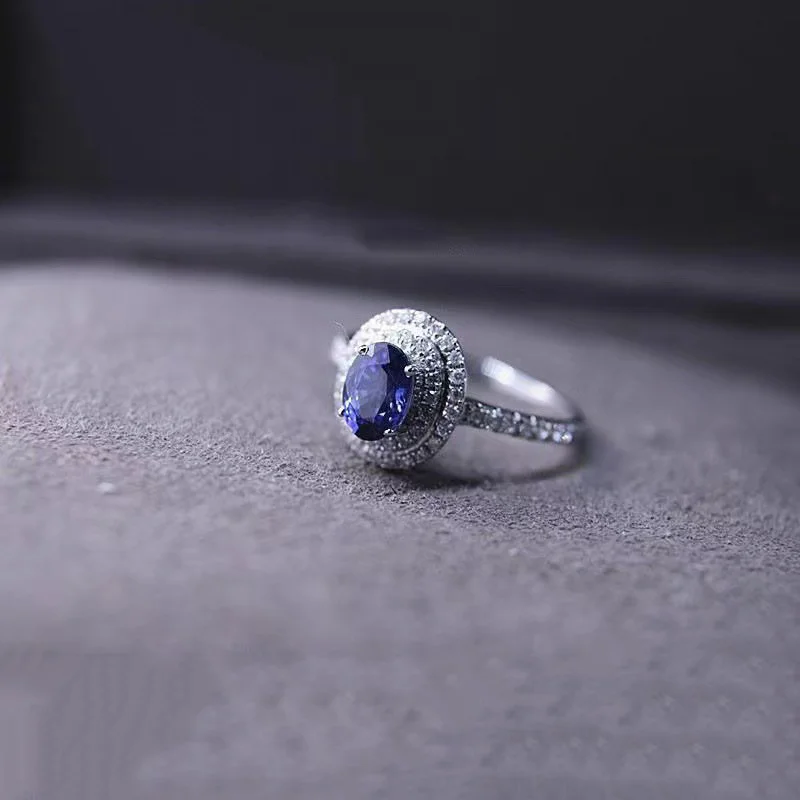 Designer Original Oval Blue gemstone Engagement rings for women high-level and Elegant Luxury Wedding fine Jewelry adjustable