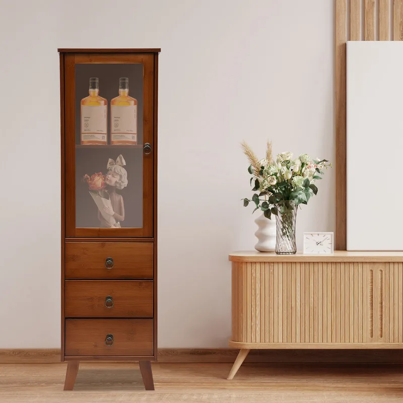 

Kitchen Bamboo Storage Cabinet with 3 Drawers and 1 Door Kitchen Cupboard Freestanding Large