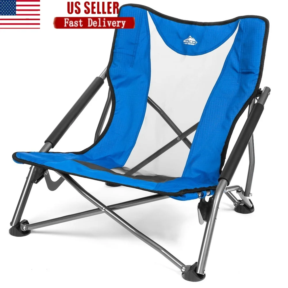 

Low Profile Camp Chair Lightweight Portable Folding Chair with Cushioned Armrests Camping Beach Sporting Events Concerts Outdoor