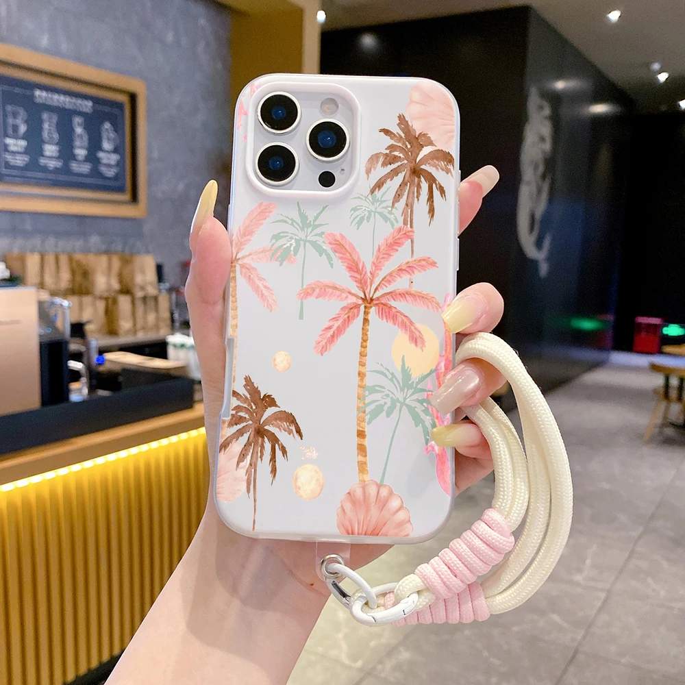 Handschlaufe 2-in-1 Handyhülle für iPhone 17 11 13 12 14 15 16 Pro Max XS XR X 17 Air 7 8 Plus Island Coconut mit Lanyard-Abdeckung – Detail 5