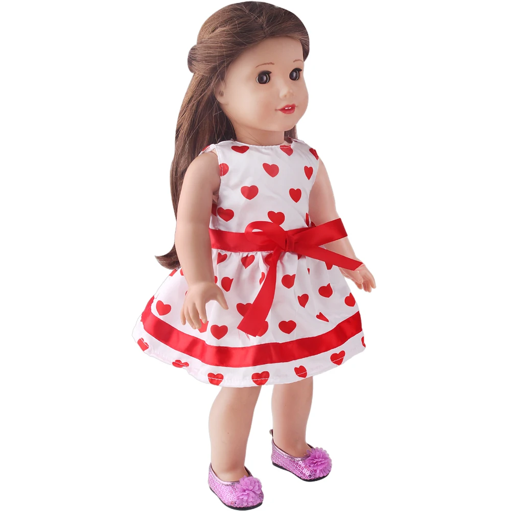 Vestido estampado de coração de verão, urso e geração, boneca americana de 18 espaços, vestidos florais, 43 cm, acessórios de roupas de bonecas