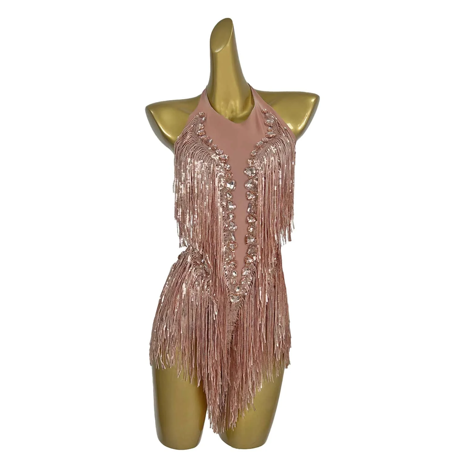 Sparkly Crystals Fringes Bodysuit Sexy Tassel Leotard Jazz Dance Costume One-piece Stage Wear Dancer Performance Show Clothing