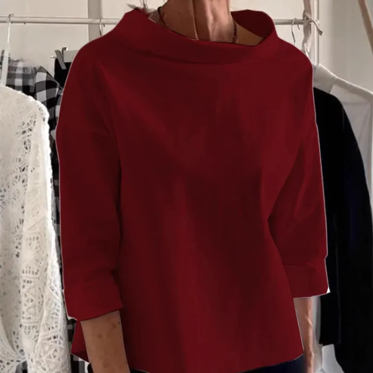 Long Sleeve Top No Hood Regular Length Commuter Style with Mock Neck Regular Sleeve Loose Fit Spring Casual T Shirts for Women