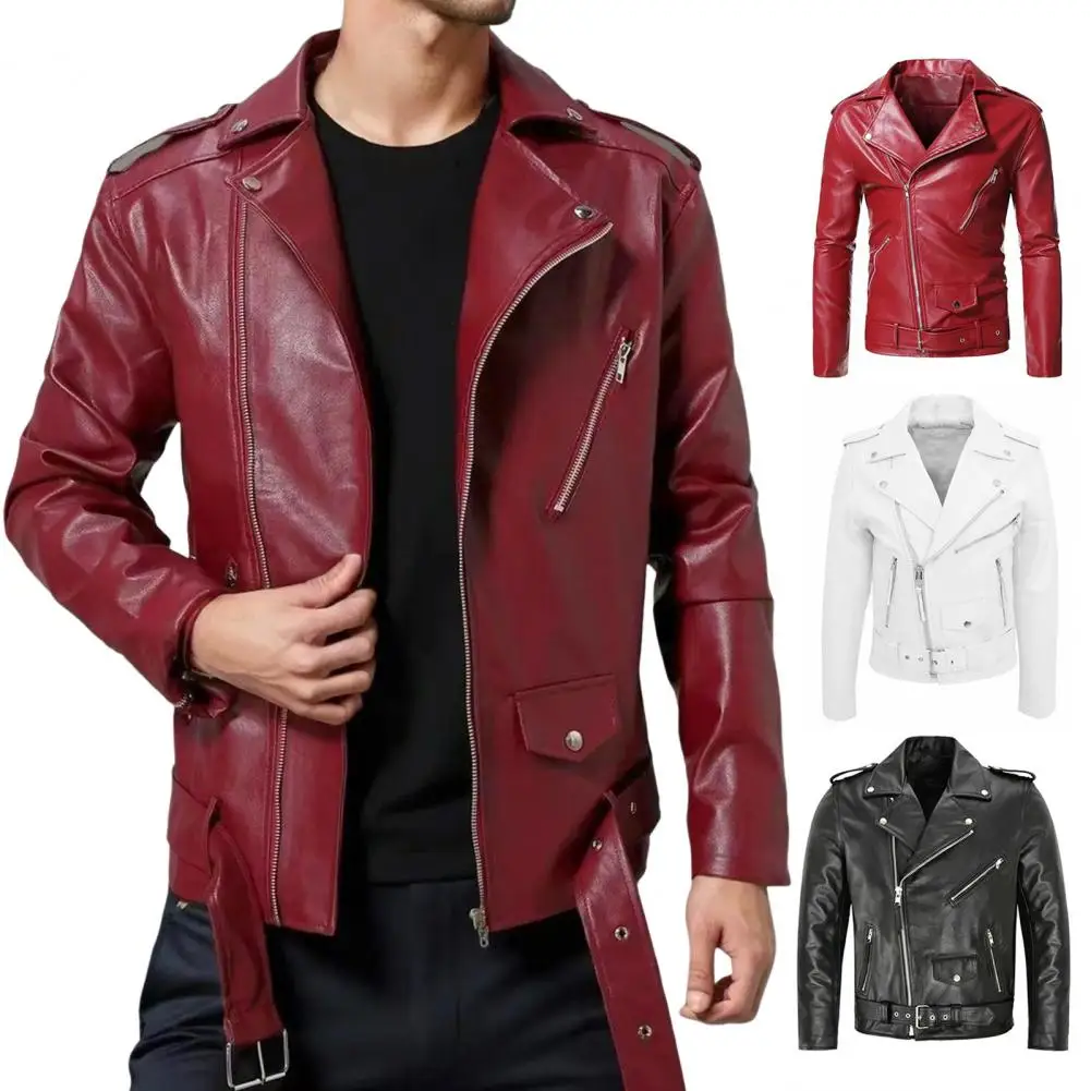 2024 Men Autumn New Causal Vintage Leather Jacket Coat Men Spring Fashion Motor Biker Pocket PU Leather Jacket Men 3XL-M