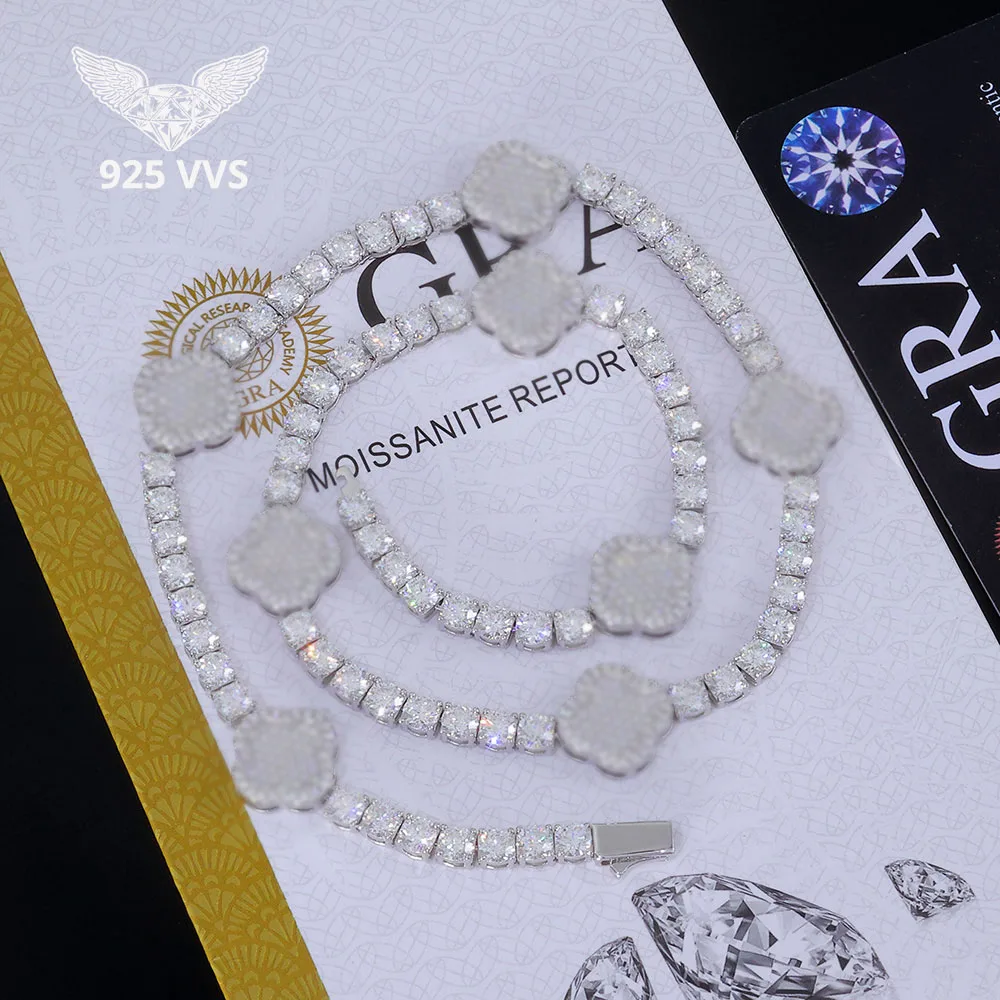 

Ожерелье с муассанитом Iced Out 925, стерлинговое серебро VVS, теннисная цепочка с муассанитом, женские ювелирные изделия в стиле хип-хоп, прошел тест на бриллианты
