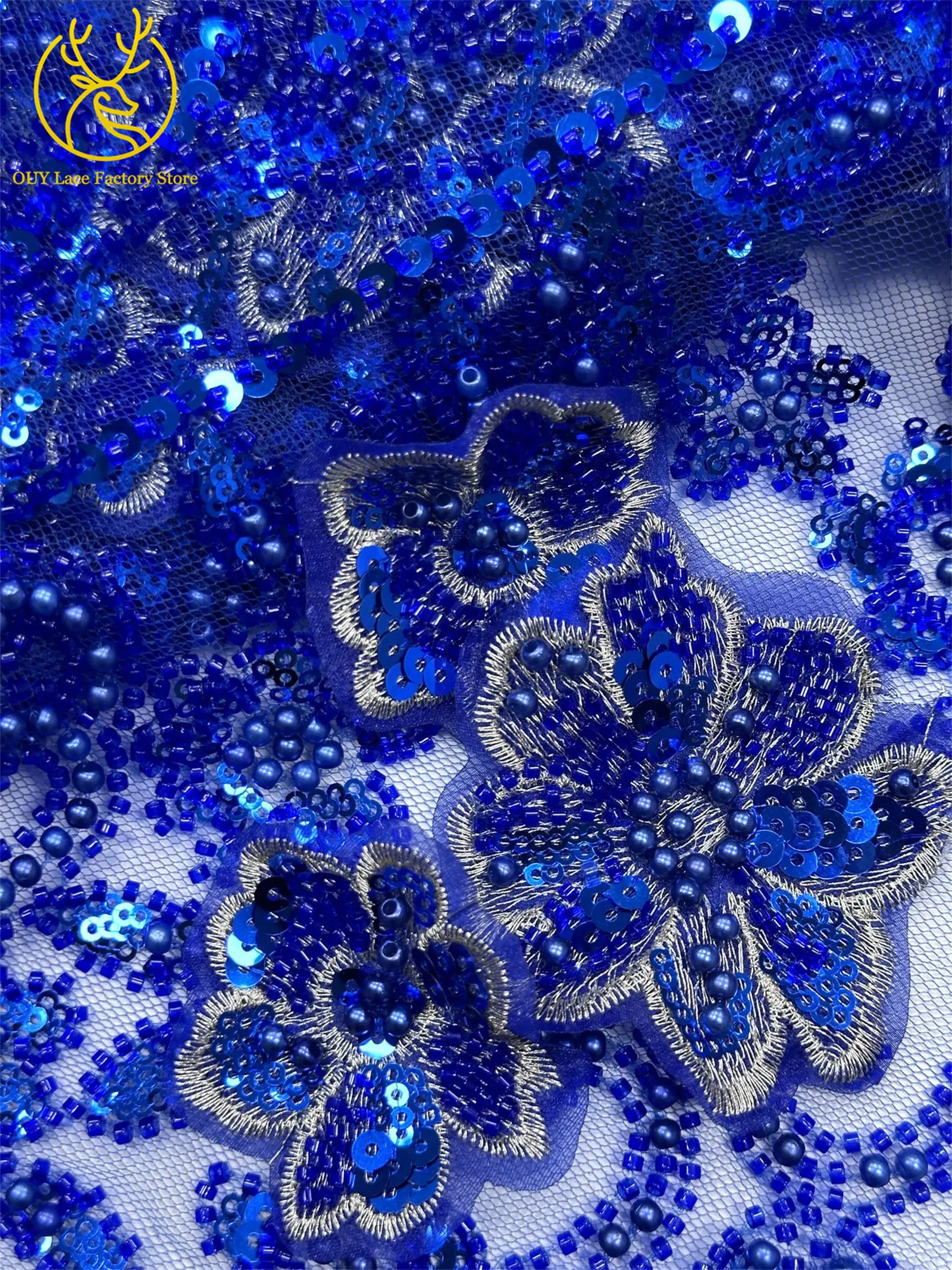 3D-Stickerei Blumen Französische Pailletten Perlenbesetzter Spitzenstoff aus Polyester 2026 Hochwertiger Afrikanischer Spitzenstoff für Hochzeitsfeiern Tüll 5 – Detail 28