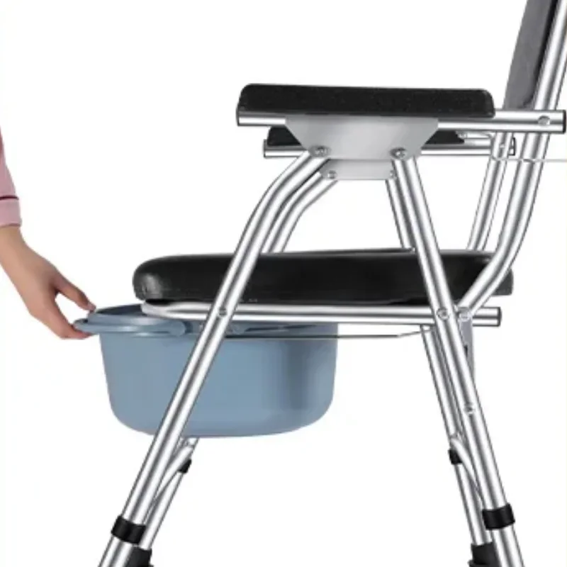 Elmain-Chaise de Toilette Pliable en Acier Inoxydable, Commode Mobile Multifonctionnel, pour Femme Enceinte, Panière Hygiénique