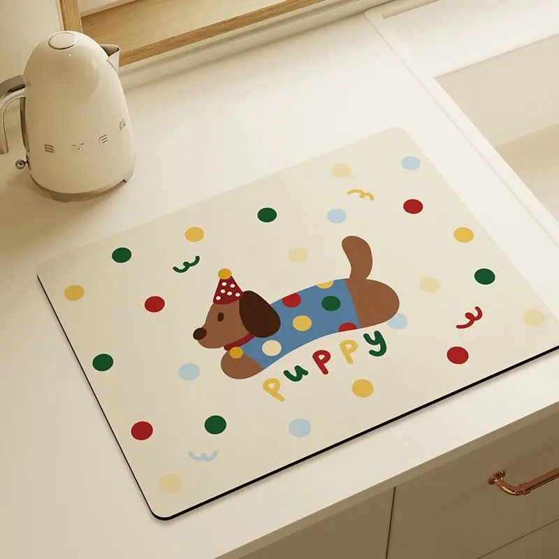 Mi Di Bo Dian Party Hat Sausage Dog Kitchen Drain Mat Non slip Coffee Machine Tableware Kitchen countertop Protective Mat