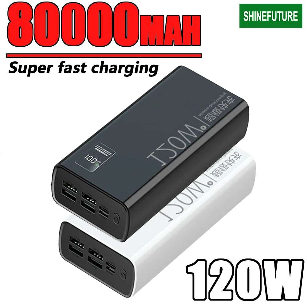 120W Power Bank Fast Charging High 80000mAh Capacity Power bank Portable Battery Charger For iPhone Xiaomi Samsung Spare Battery