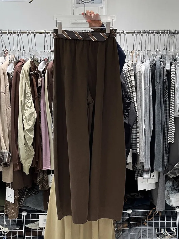 بنطلون واسع الساق بخصر مرتفع وتصميم كوري أنيق، بنطلون كاجوال للنساء مقاس كبير 300، بنطلون فضفاض لموسم الخريف