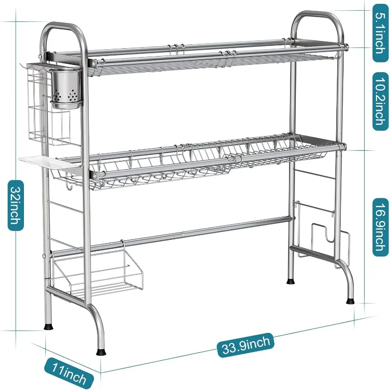 Imagem -04 - sobre a Pia Prato Secagem Rack Suporte Extensível Utensílio 2-tier Drenadores Aço Inoxidável