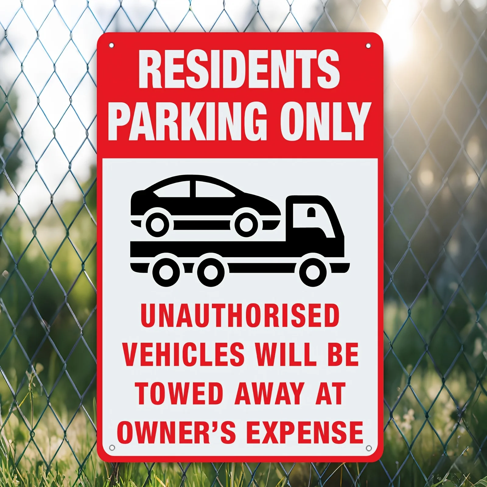 2D Flat - Decorative Sign2D Flat - 1pc 'Residents Only Parking' Metal Sign - 8X12 Inches, Unauthorized Vehicle Towing Warning, D