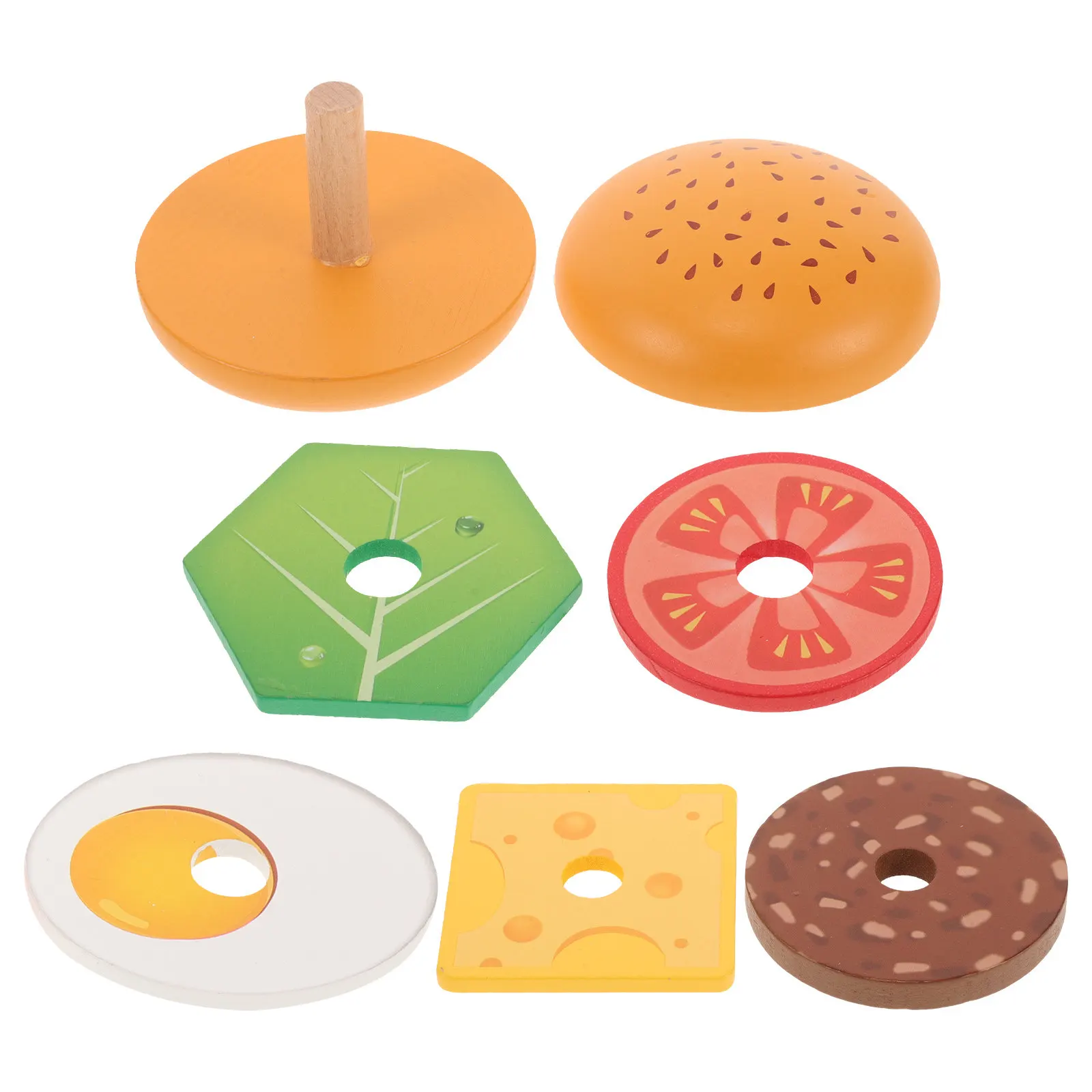 Wooden Hamburger Pretend Play Food Set for Boys and Girls Stacking Matching Fine Motor Skill Development Learning Game