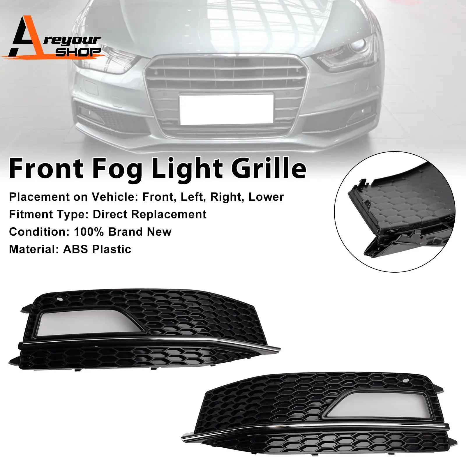 

2PCS Bumper Fog Light Lamp Cover Grill Grille Fit for Audi A4 S-line S4 2013-2015