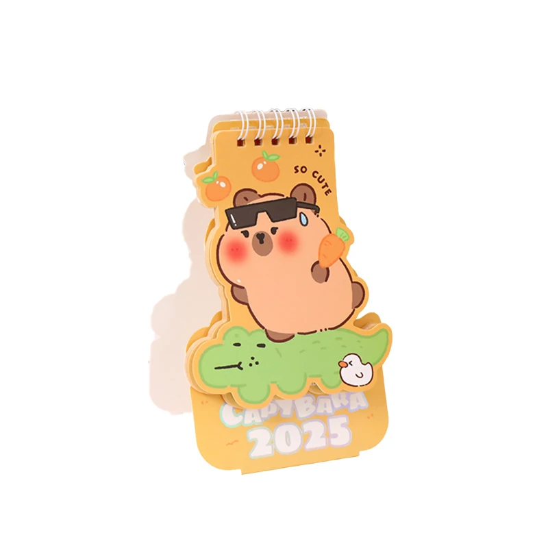 2025 Mini Simple Capybara Desktop Calendar Cute Cartoon Pattern Portable Calendar Dual Daily Scheduler Table Planner Desk Gift