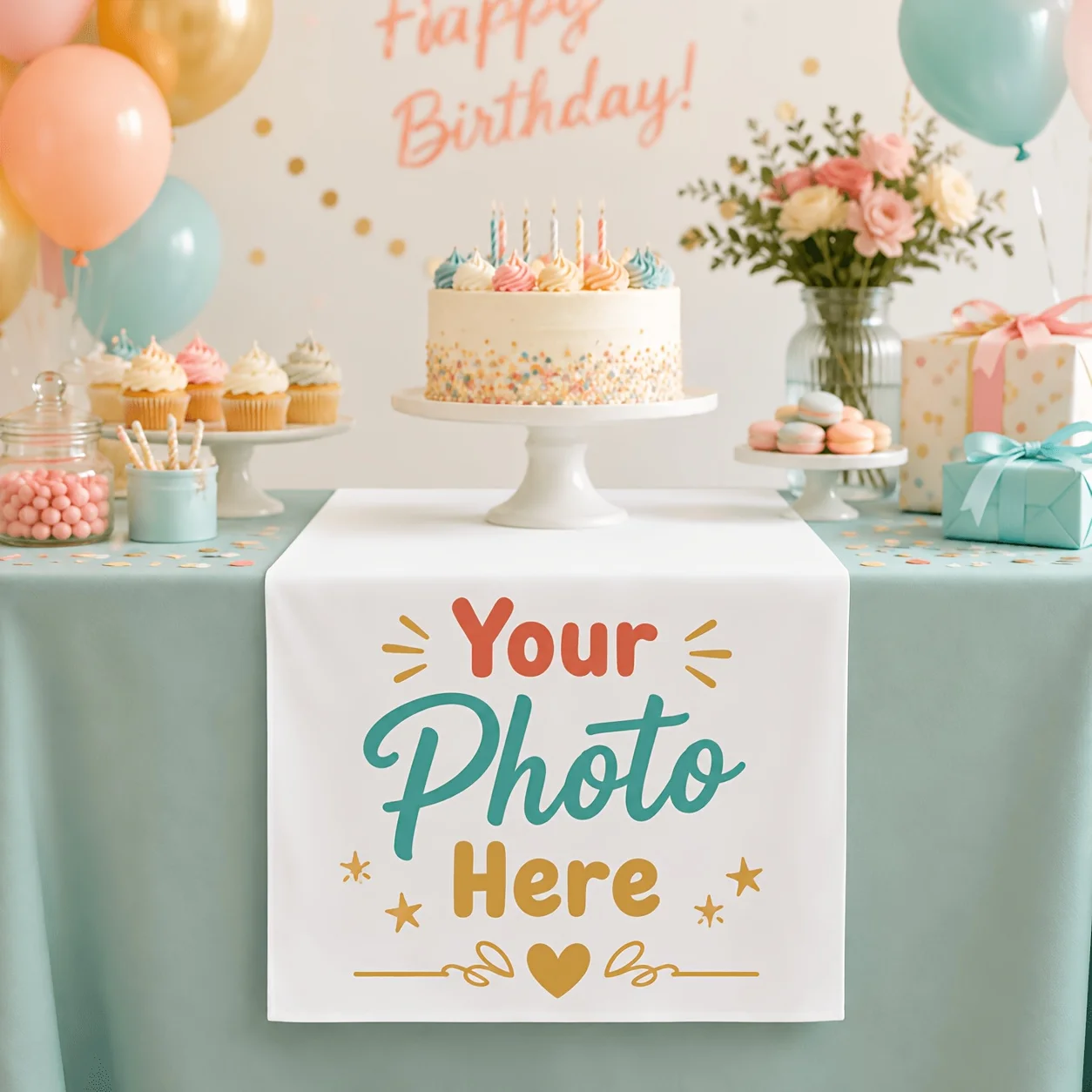 1pc Custom Logo Reception Table Display Runner, for Market Stall, Personalized Business Sign for Vendor Booth, Washable Fabric