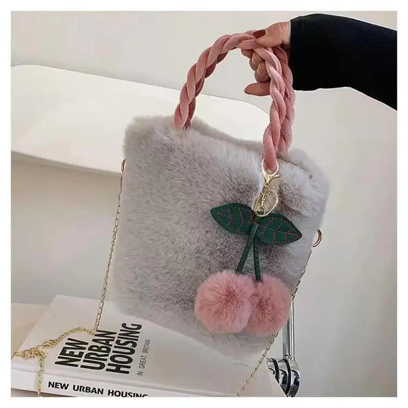 Bolso de mano de felpa con cadena de perlas para mujer, bolso de hombro Simple informal, bolso de gran capacidad