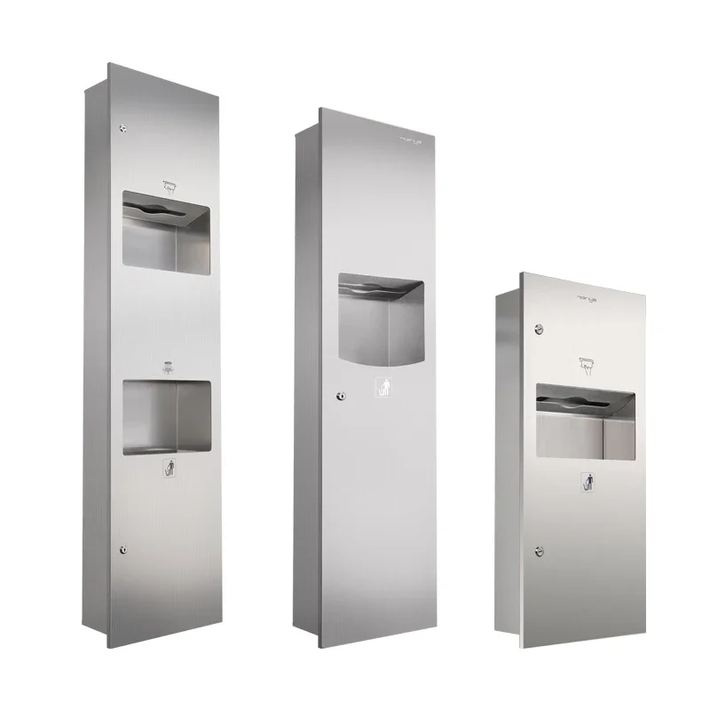 

Stainless Steel Recessed bathroom tissue dispenser toilet Paper Towel Dispenser with Trash Waste Bin Combinations
