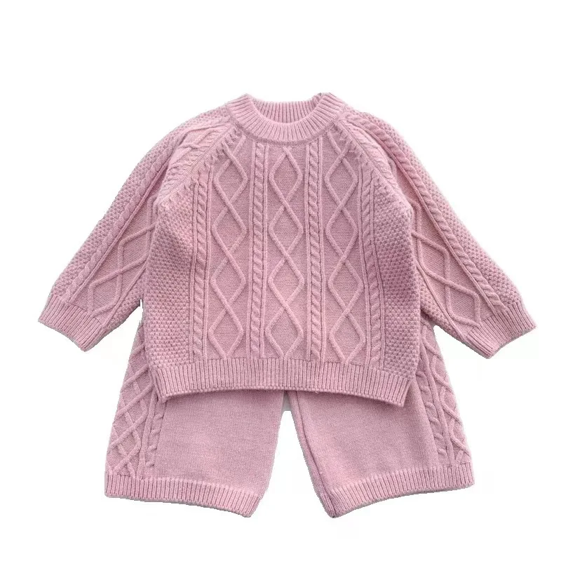 2023 Korean Autumn/Winter Foreigner Heart Girl Retro Temperament Fashion Solid Color Knitted Sweater S Pants Set