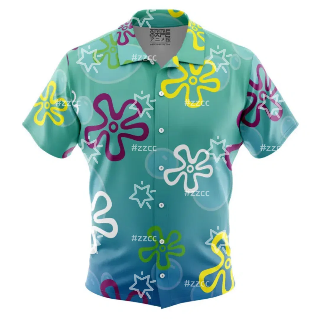 2026 Bikini Bottom Patroon Spongebob Squarepants Button Up Hawaiiaans overhemd Vrijetijdsoverhemd voor heren Kinderkleding Tee Y2k Woma