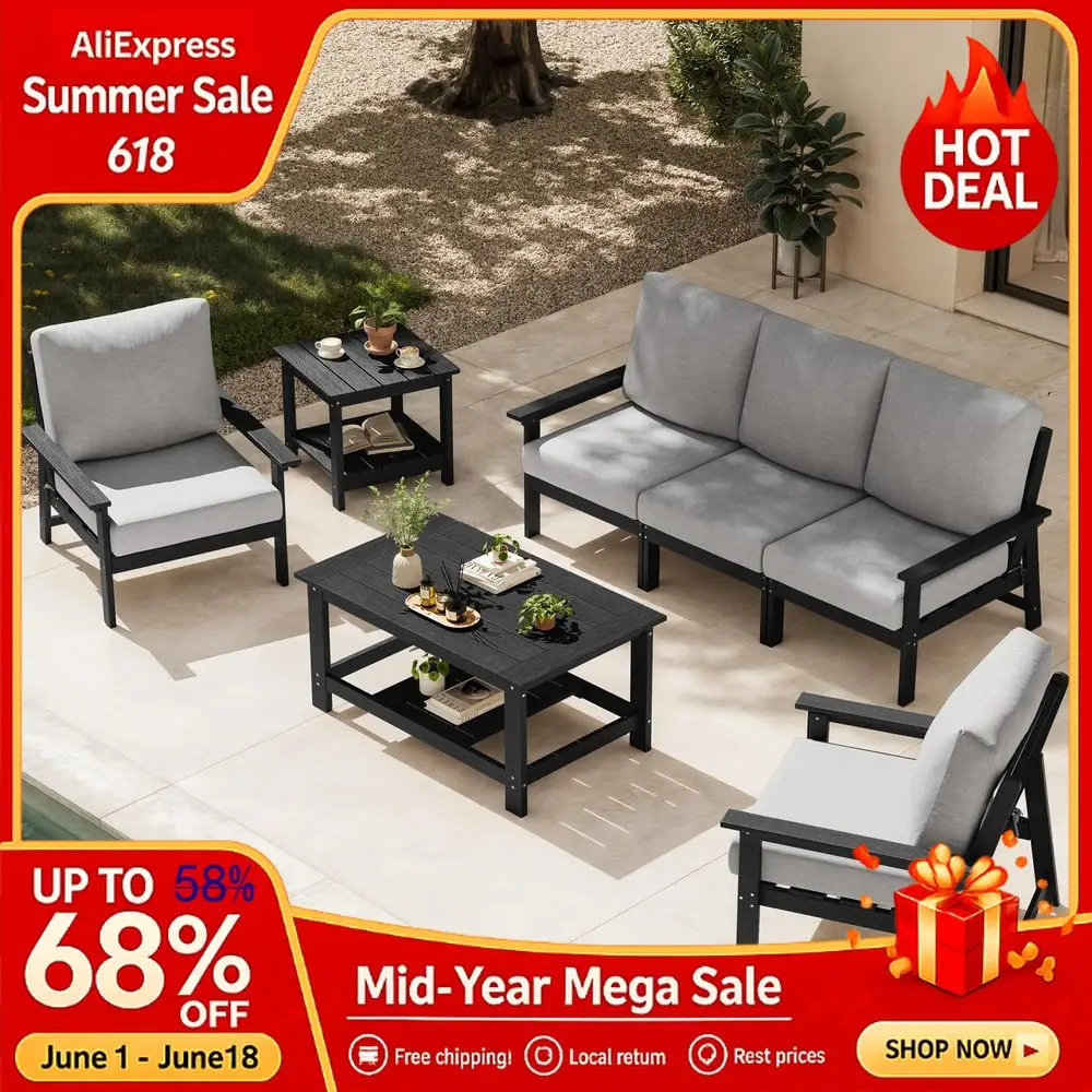 

7Piece Patio Furniture Set, AllWeather Outdoor Conversation Set with Cushions,Modern Sectional Sofa Couch Set Coffee Tabl,Custom