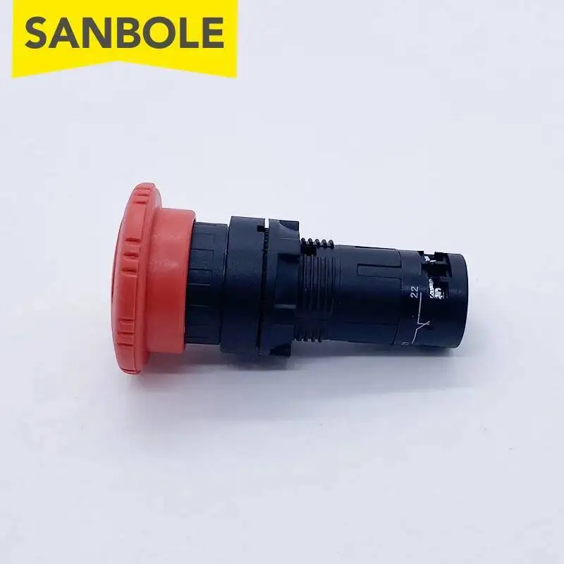 البلاستيك الأحمر الفطر رئيس الطوارئ وقف دفع زر التبديل ، فتح حفرة ، الفضة الاتصال ، لا NC الجولة ، 22 مللي متر ، XB7-ES545 ، 2 قطعة #5