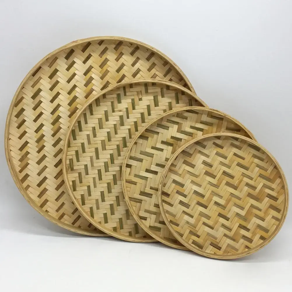 

Round Bamboo Sieve Handmade Bamboo Weaving Sieve Tea Basket Storage Organizer Fruit Bread Basket Kitchen Storage Trays Dustpan