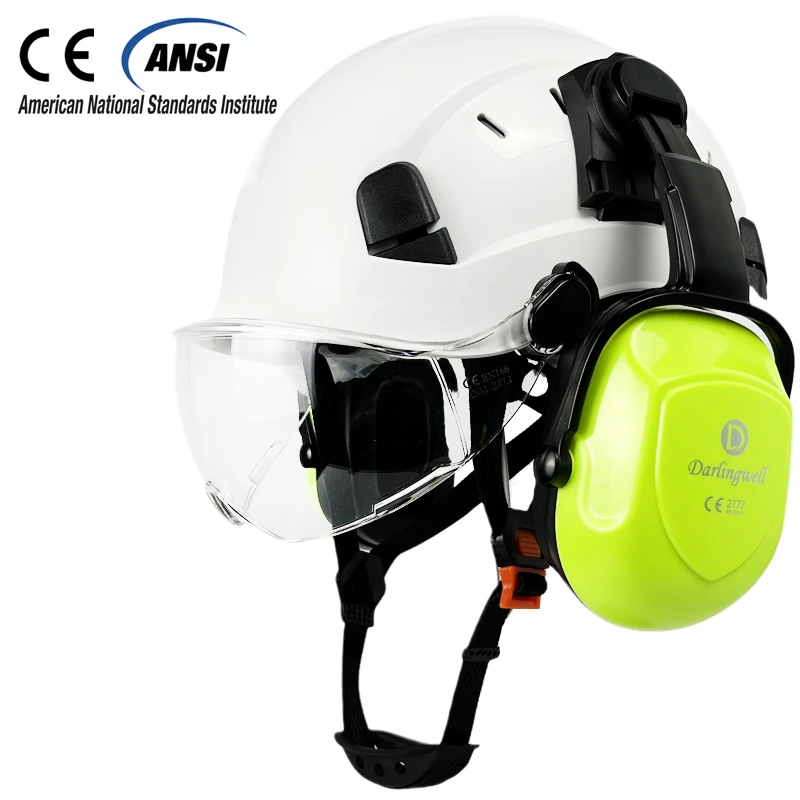 CE Construction Safety Helmet With Visor Goggles For Engineer With Earmuff Work Cap ABS Hard Hat ANSI Industrial Head Protection