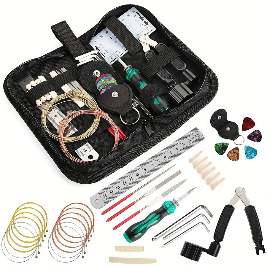 25/30 in 1 Guitar Tool Kit Set Multi-functional Guitar Repair Toolbox Guitar Parts Replacement Toolbox Picks String Fixed Buckle