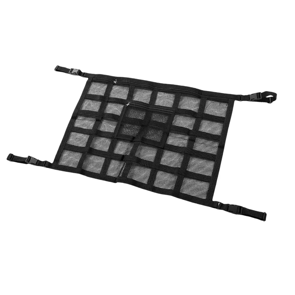 Double-Layer Mesh Car Ceiling Cargo Net Zipper Closure Easy Install Vehicle Roof Storage Net Breathable Mesh Car Roof Organizer