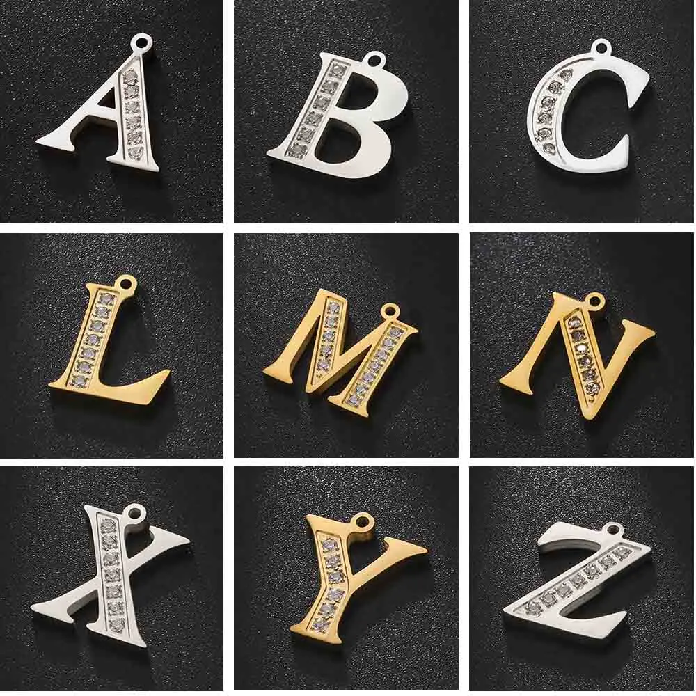

My Shape 5 pcs A-Z Letters Charms Stainless Steel Rhinestone Alphabet Initial Pendants for Necklace Bracelet DIY Jewelry Making