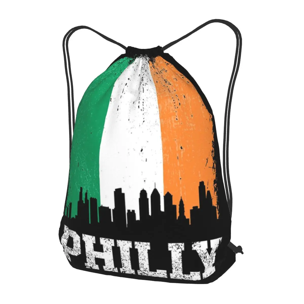 Vintage Philadelphia Irish Flag Philly Skyline Pride Backpacks Casual Drawstring Bags Sports Bag Book Bags for Travel School
