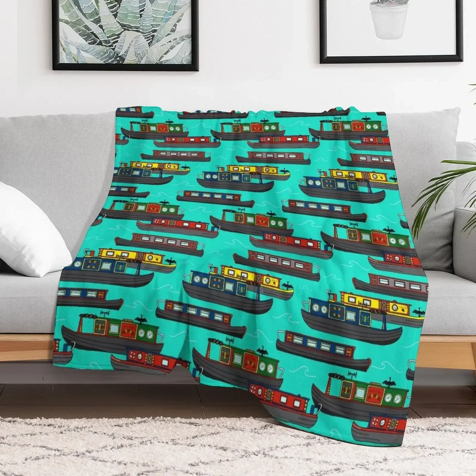 Canal Narrowboats and Barges on the Water Throw Blanket Soft Big manga Beautifuls Blankets