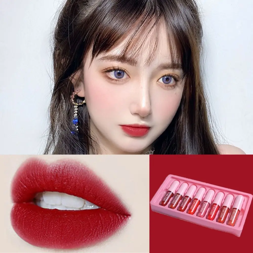 

8Pcs Soft Mist Matte Velvety Lip Glaze Easy To Color Long-lasting Matte Lipstick Suit Not Fading Waterproof Liquid Lipstick