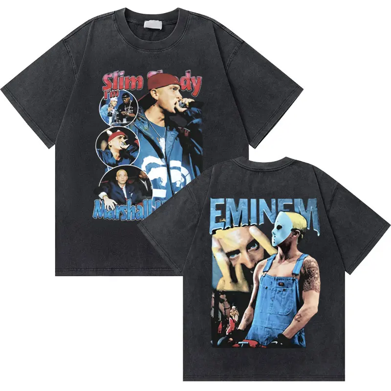 Washed Vintage Rapper Slim Shady I'm Marshall Mathers Eminem Anger Management Tour Graphic Tshirt Men Hip Hop Oversized T Shirts