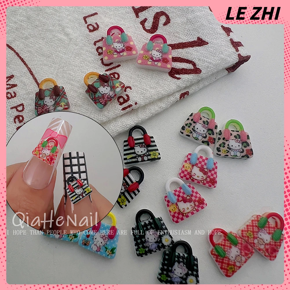 

20Pcs Mini Mix Random Hello Kitty Package Nail Art Decorations Leopard Print Stripes Grid Polka Point Flowers Bag Nail Supplies
