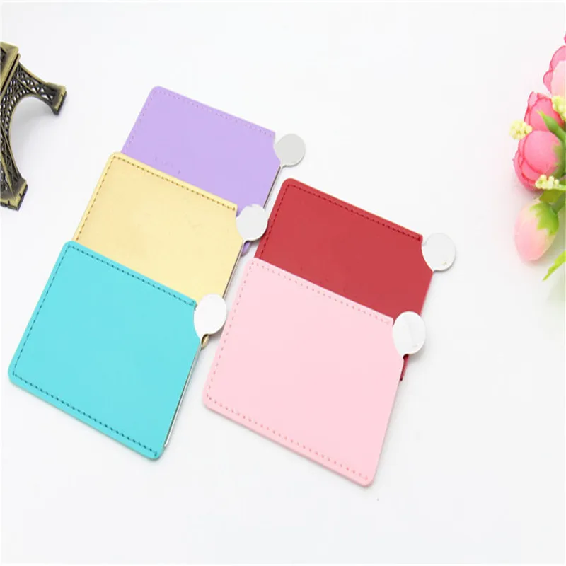 CX18 pcs Portable Card Style Pocket Cosmetic Mirror PU Leather Cover Stainless Steel Unbreakable Makeup Mirror