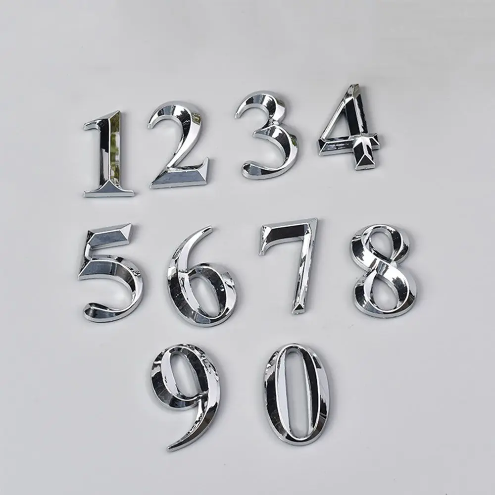 Modern ABS Plastic Label Silver 3D Self Adhesive Door Plate Sign Digits House Number Stickers