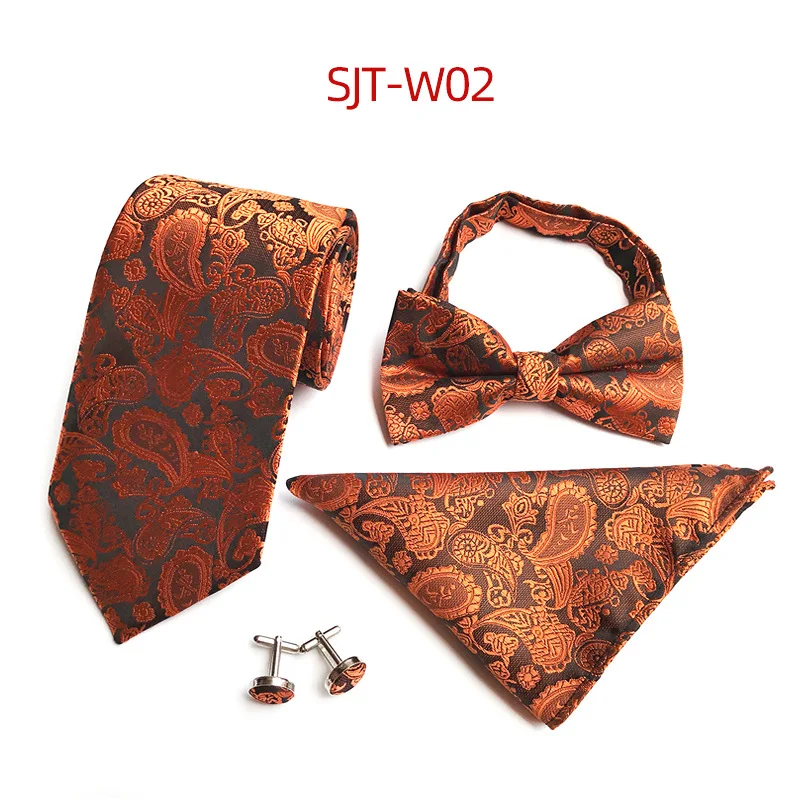 4-Piece Set Elegant Mens Bow Ties Cufflinks Handkerchief  Suit Bussiness Wedding Party Office Cashew Print Neckties Set Gravatas