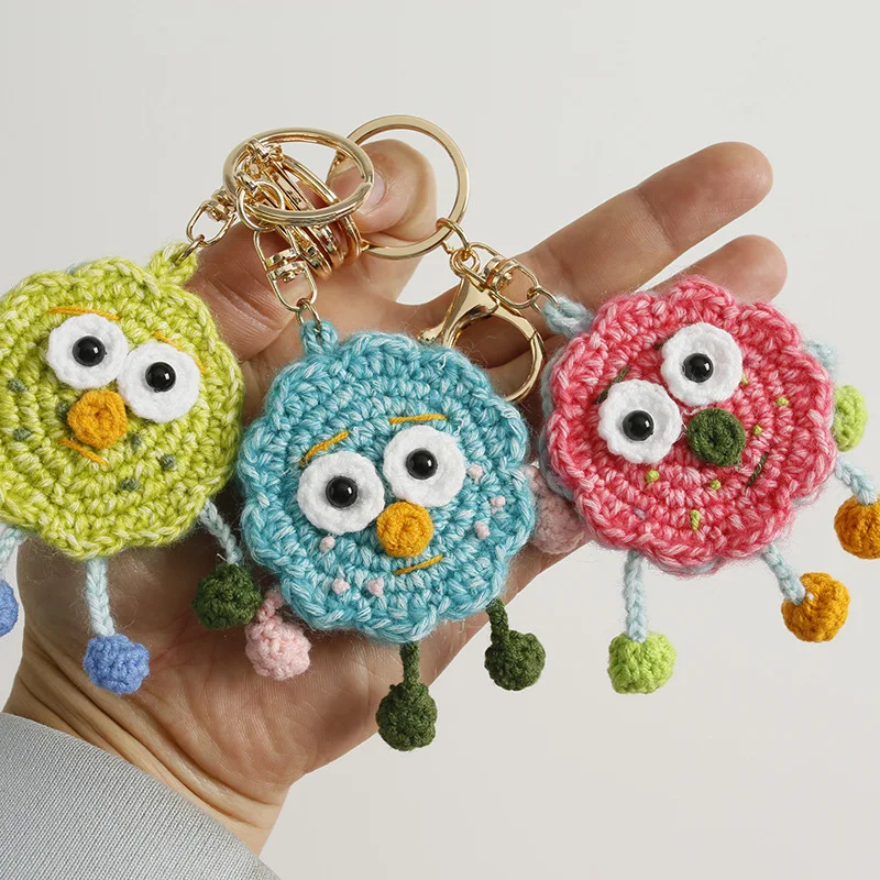 Funny Cookie Keyrings For Car Keys Colorful Mini Cookie Doll Handmaking Crochet Keychain Wholesale Knitting Keyrings Accessories