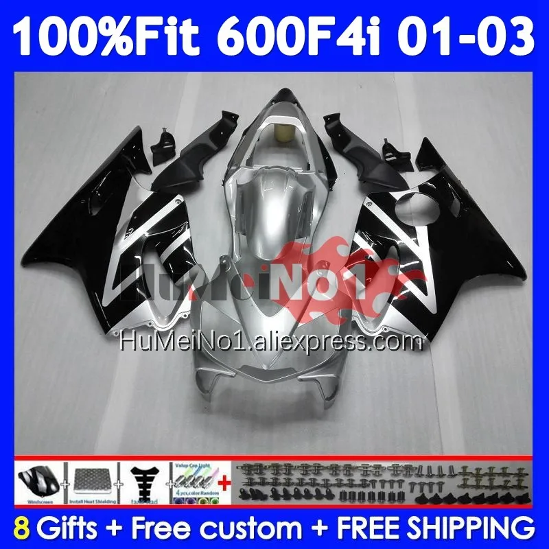 Black Silver Injection Body For HONDA CBR 600 F4i 600F4i 600CC CC 34No.13 CBR600F4i 01 02 03 CBR600 F4i 2001 2002 2003 Fairings