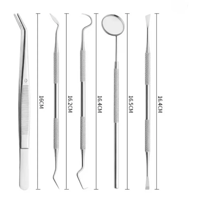 1 مجموعة الأسنان الفم مرآة الملقط التحقيق اللون الوردي الفولاذ المقاوم للصدأ النظافة اكسبلورر التحقيق هوك مزدوجة رؤساء طبيب الأسنان أداة #5