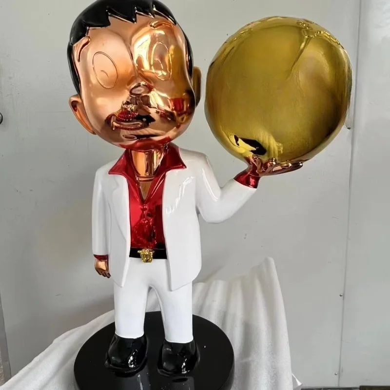 

Creative Handpainted Fiberglass Sculpture Large Boy and Ball Resin Statue for Art Decoration