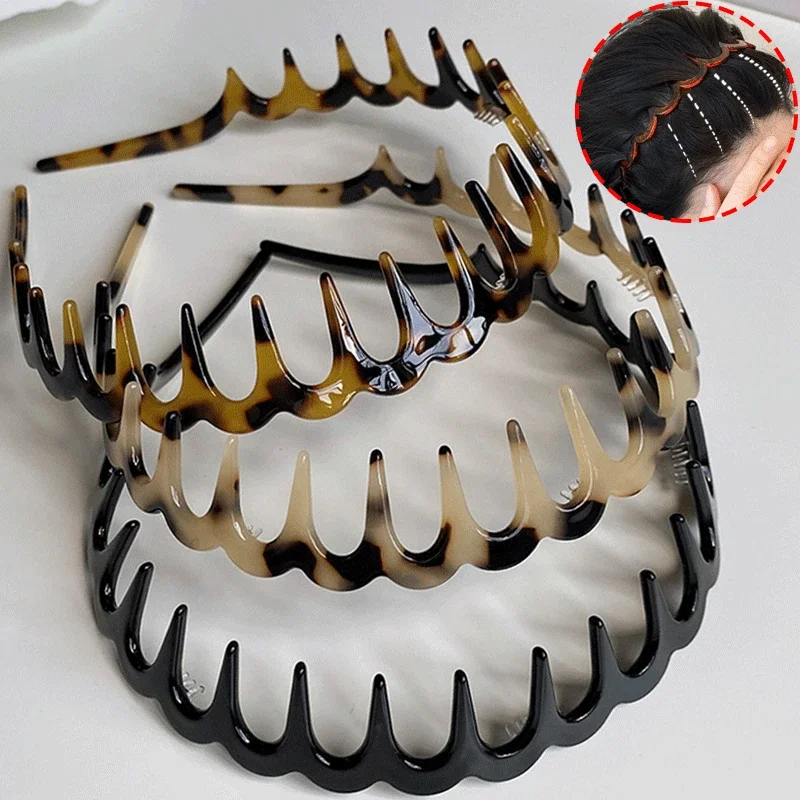 Модные волнистые повязки на голову для женщин, однотонные зубчатые нескользящие ленты для волос для девочек, спортивные повязки для мытья лица, аксессуары для волос