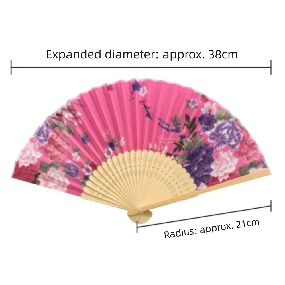 Silk Material Chinese Folding Fan Flower Pattern Folding Design Folding Fan Pink Color Artificial Silk Art Craft Fan