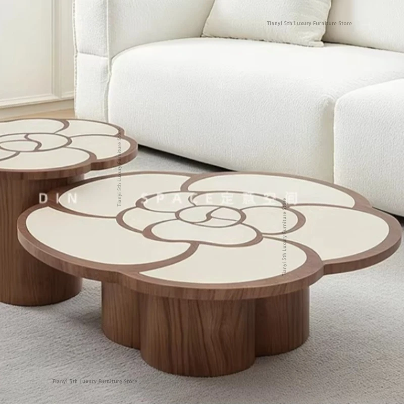 

Кофейный столик в французском кремовом стиле с лепестковой формой, скандинавский ретро-дизайн, черный, из массива дерева, для гостиной, домашняя мебель, Mesas De Centro FYCT