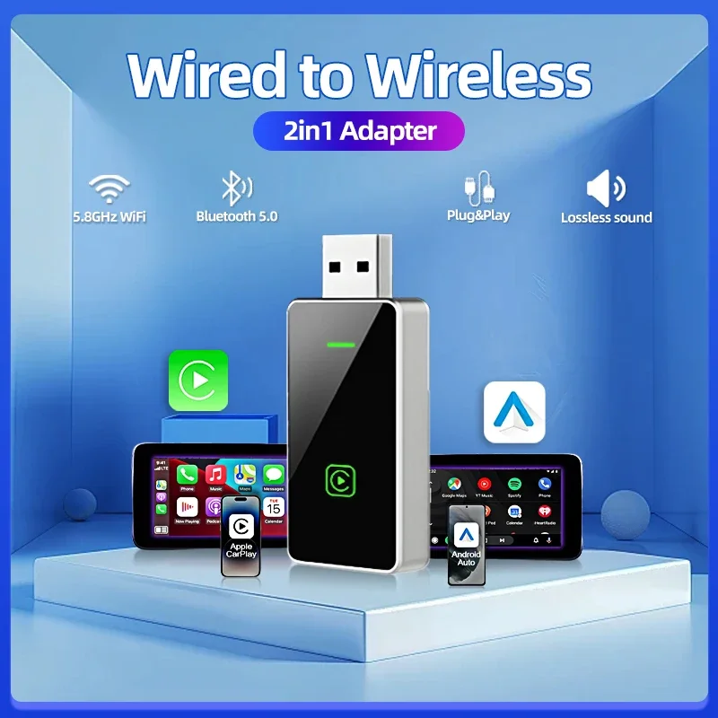 

2 In1 Wireless Carplay&Android Auto AI Box Wired To Wireless Carpay Mini Adapter Bluetooth For Car Radio with Wired Carplay Box