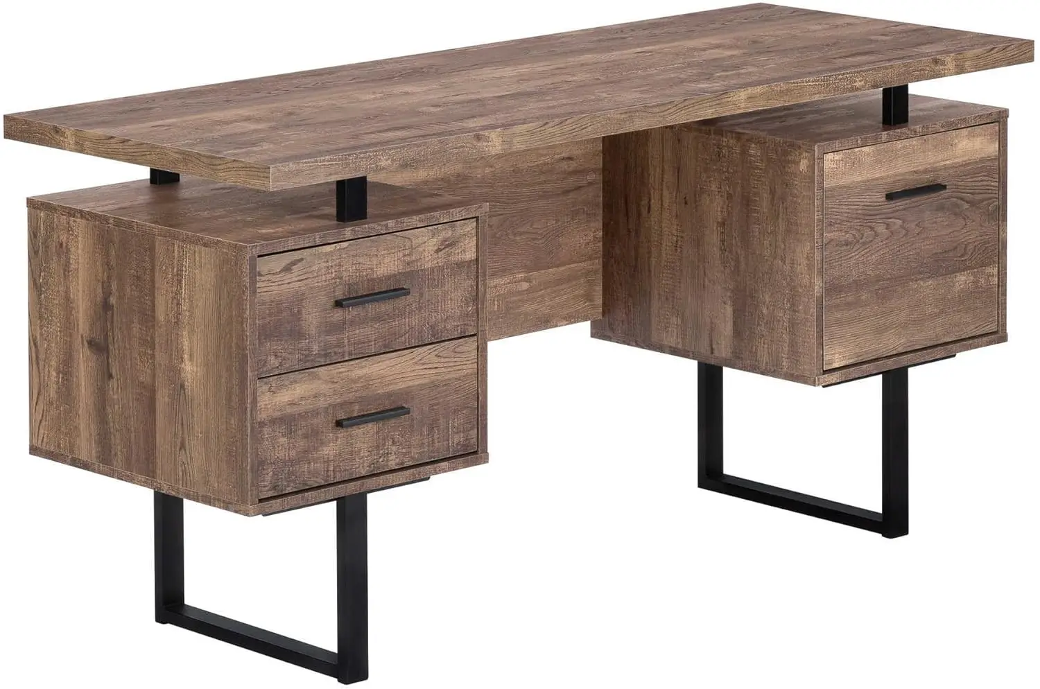 

Computer Desk with Drawers - Contemporary Style - Home & Office Computer Desk with Metal Legs - 60"L (Brown Reclaimed Wood Look)