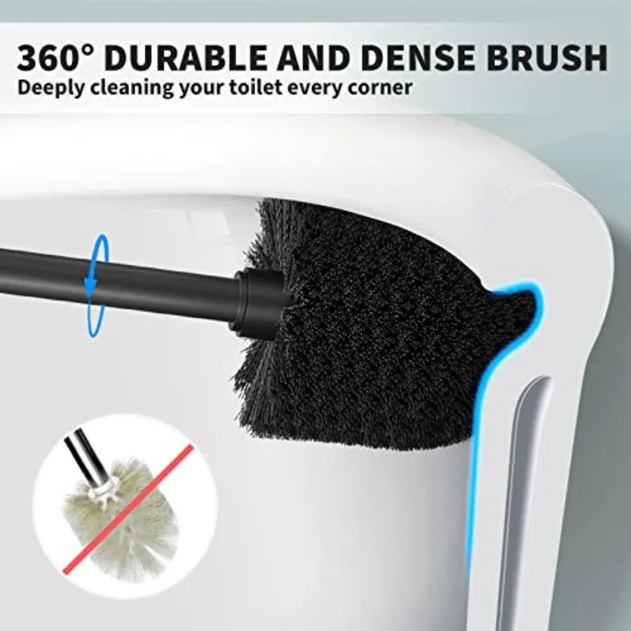 Toilet Brush, Toilet Bowl Brush with Extra Long Handle Durable Bristles Toilet Scrubber and Covered Holder for Toilet Brush Set