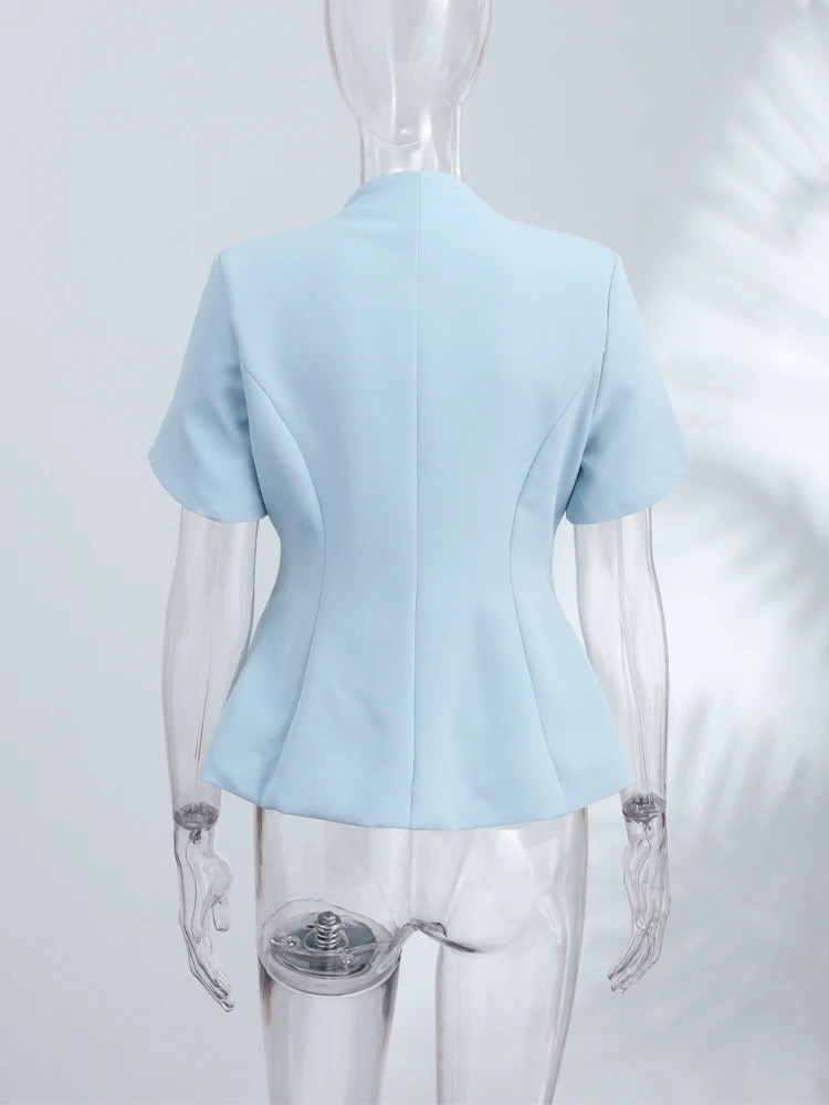 Puffärmel-Oberteil mit Froschknöpfen und Taillenschnürung für Damen, Vintage-Stehkragen, Kurze Ärmel, Rüschen, Schlankes Top, Modische Damenmode, Neue Streetwear – Detail 11